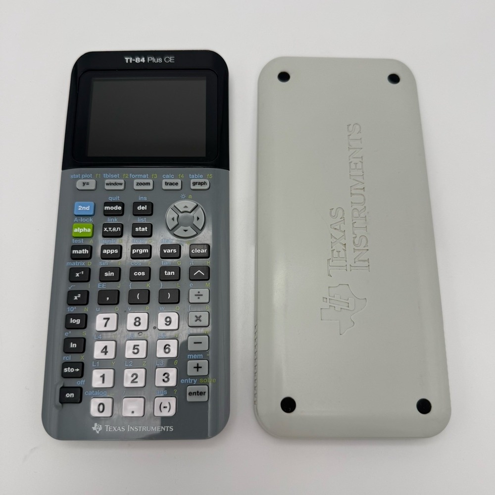 Texas Instruments TI-84 Plus CE Graphing Calculator Gray Cover USB Cable